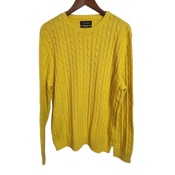 Piombo Other - Piombo Mens Cable Knit Crew Neck 100% Cotton Sweater XXL Yellow Fisherman
